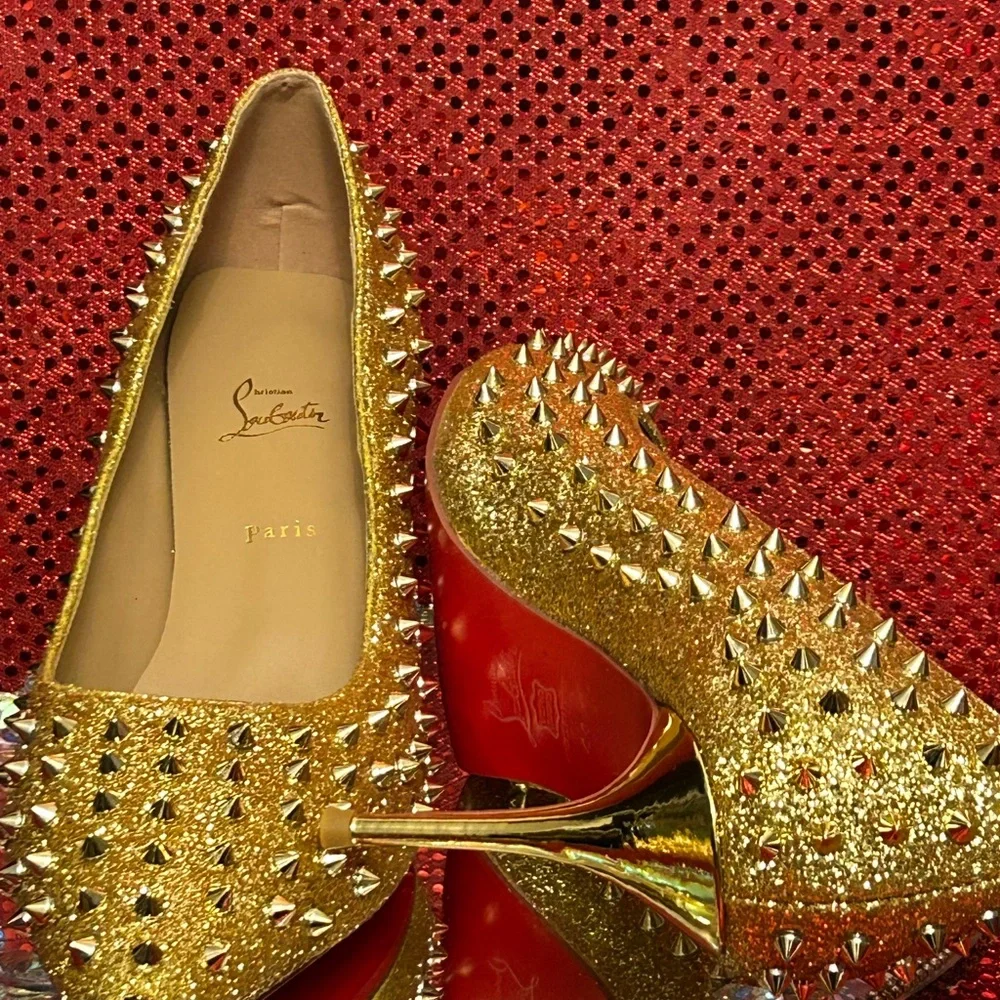 Christian Louboutin Gold Studded Women's Shoes Size 44 (US Women’s 12) - Picture 10 of 15